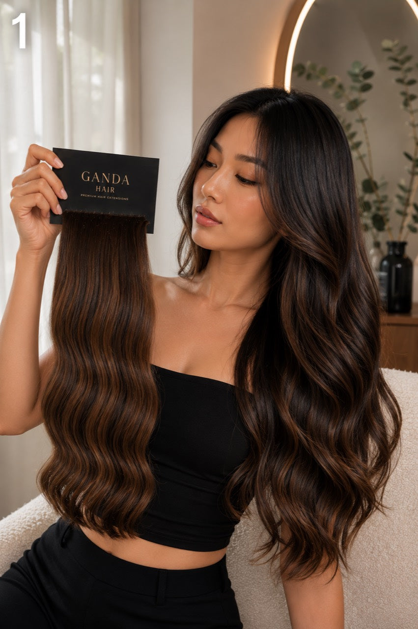 Dark wavy hair extension reference