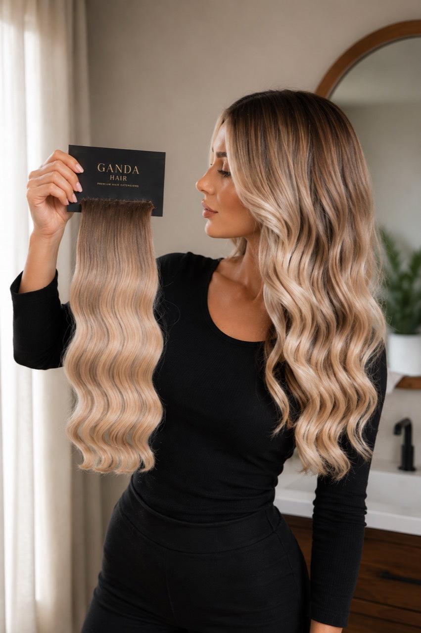 Light colored wavy hair extension reference