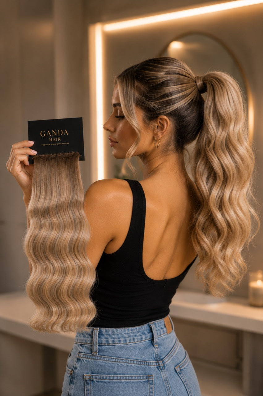 Light colored ponytail styling reference