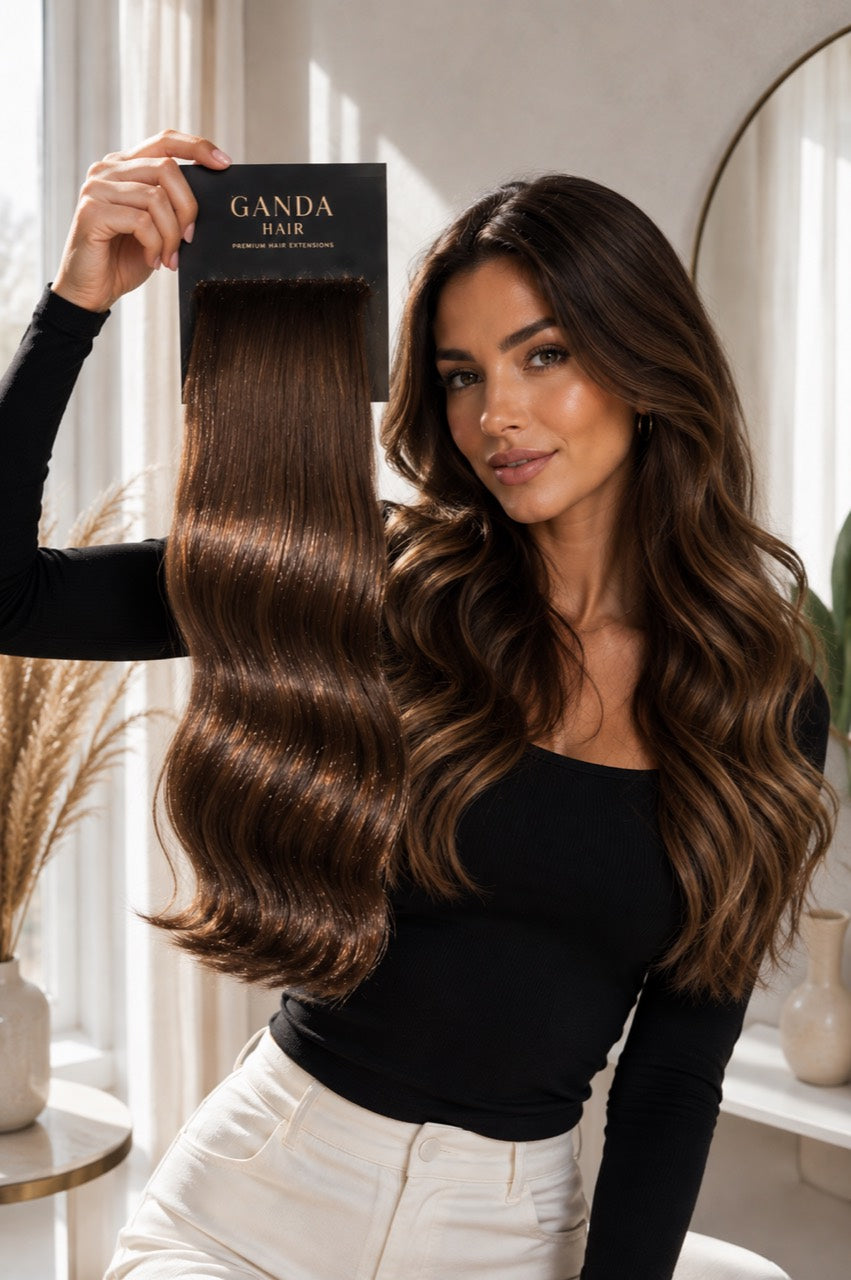 Dark wavy hair extension reference