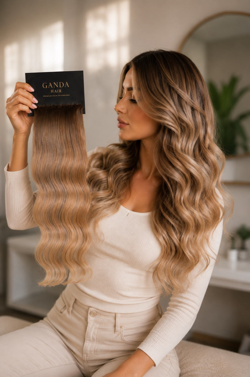 Light brown wavy hair extension reference